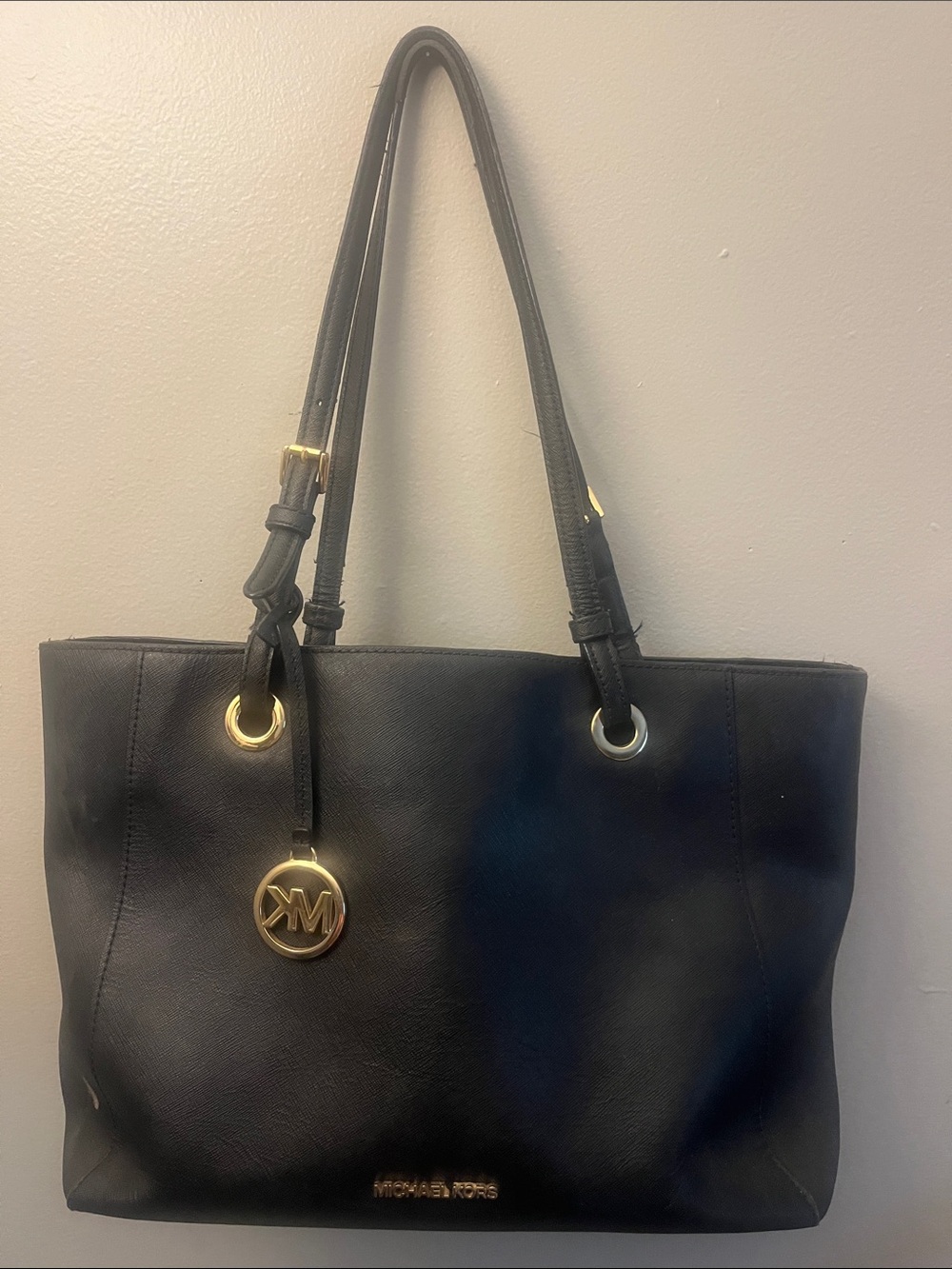 Michael Kors Black Leather Tote with Gold Hardware